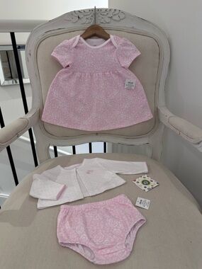 🦢 12 Mth Pretty Soft Pink Floral Roses Baby Dress 3 Piece Set by Little Me NWT